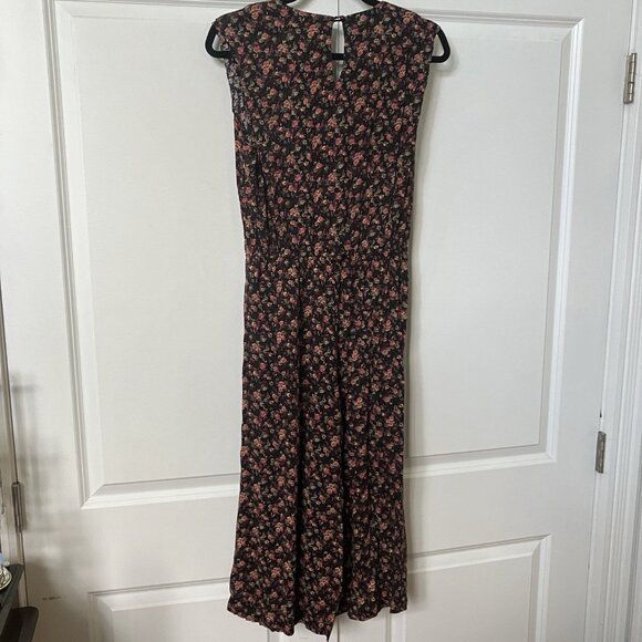 Vintage 90s Floral Jumpsuit Womens Her Rayon Black Pink Grunge Cottagecore - Picture 3 of 13